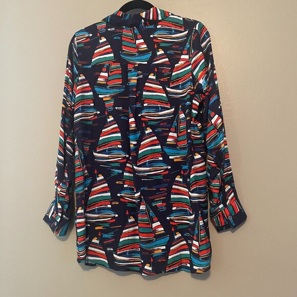 Soft Surroundings Sail Away Navy Sailboat Button Front Blouse, Size Small, UGC - Picture 7 of 8